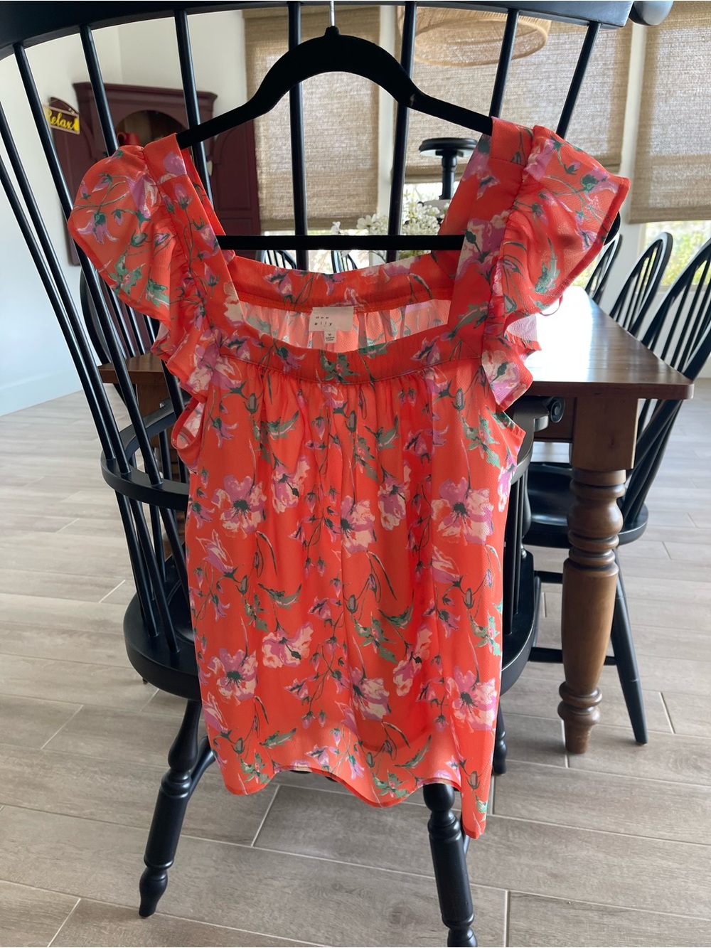Floral Ruffle-Shoulder Top in beautiful Coral color